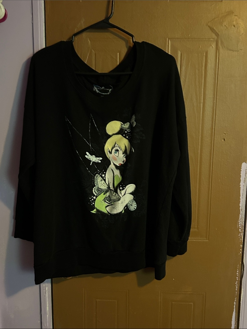 Disney Black Crewneck Sweater with Green Tinker Bell Graphic